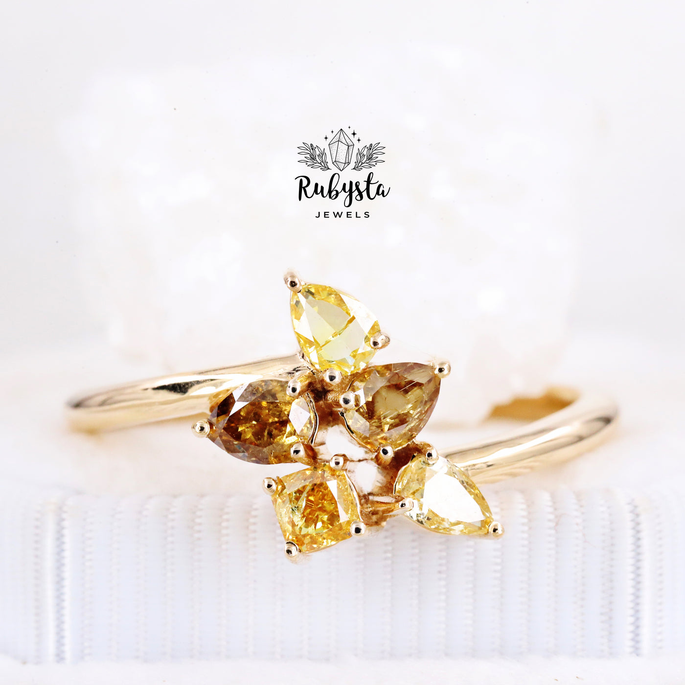 Unique Natural Color Diamond Engagement Ring | Pear Diamonds | Diamond Ring | Fancy Diamond Ring