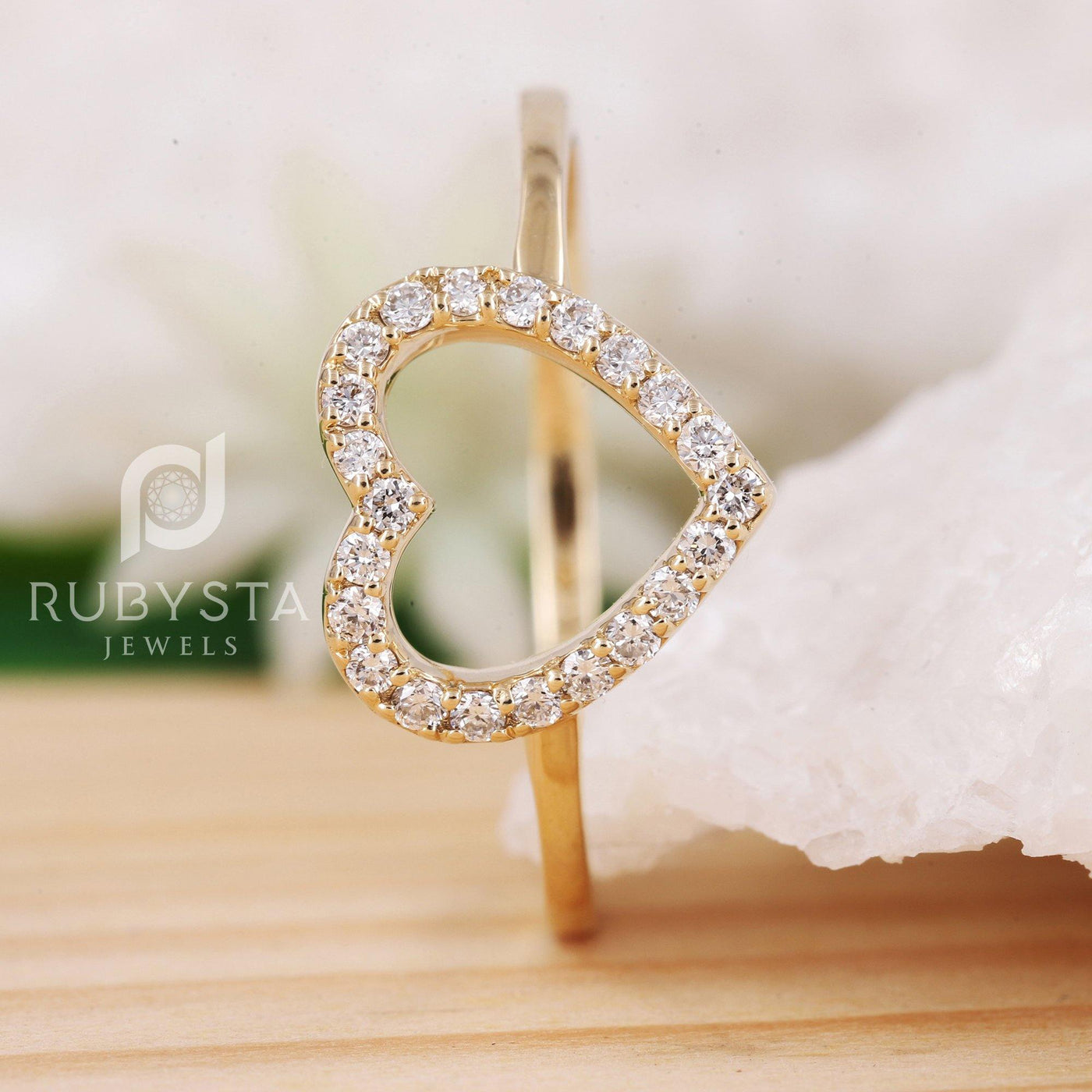 Diamond Open Heart Shape Ring Anniversary Band - Rubysta