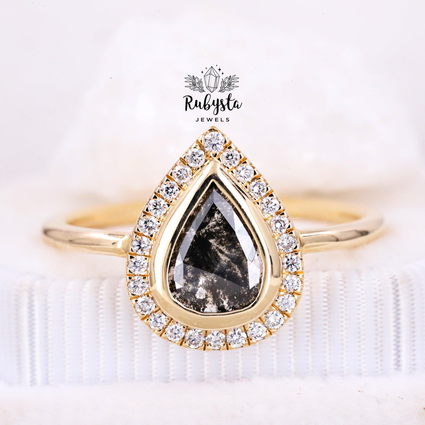 Salt and Pepper Diamond Ring | Pear Engagement Ring | Pear Diamond Ring - Rubysta