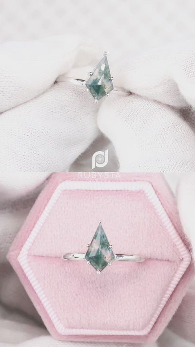 Moss Agate Ring | Kite Diamond Ring | kite Engagement Ring