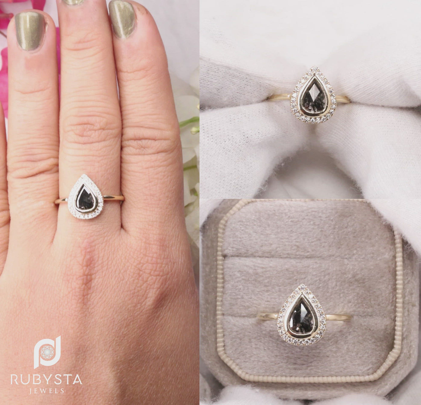 Salt and Pepper Diamond Ring | Pear Engagement Ring | Pear Diamond Ring