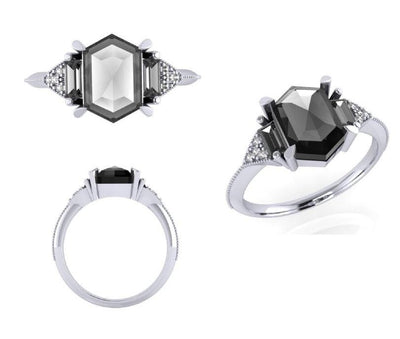 Salt and Pepper Hexagon Diamond Ring - Rubysta