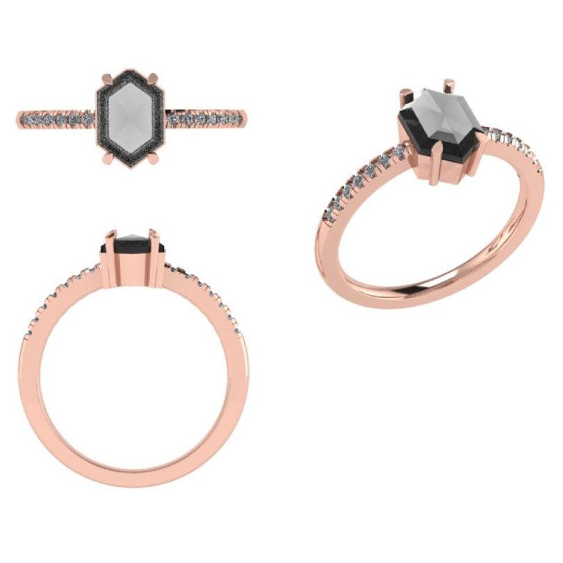 Salt and Pepper Hexagon Diamond ring - Rubysta