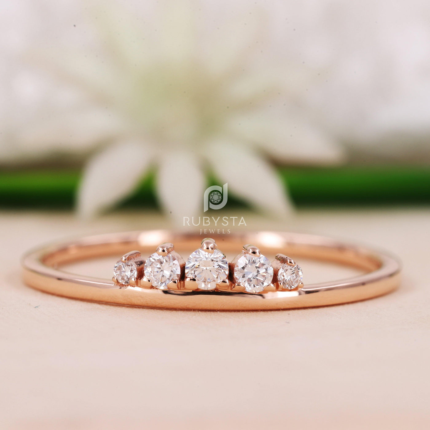 Minimalist Five Stone Diamond Ring | Round Shape Diamond Ring - Rubysta