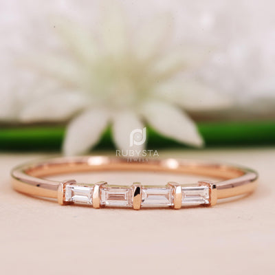 Minimalist Diamond Ring | Dainty Baguette Ring | Baguette Stacking - Rubysta
