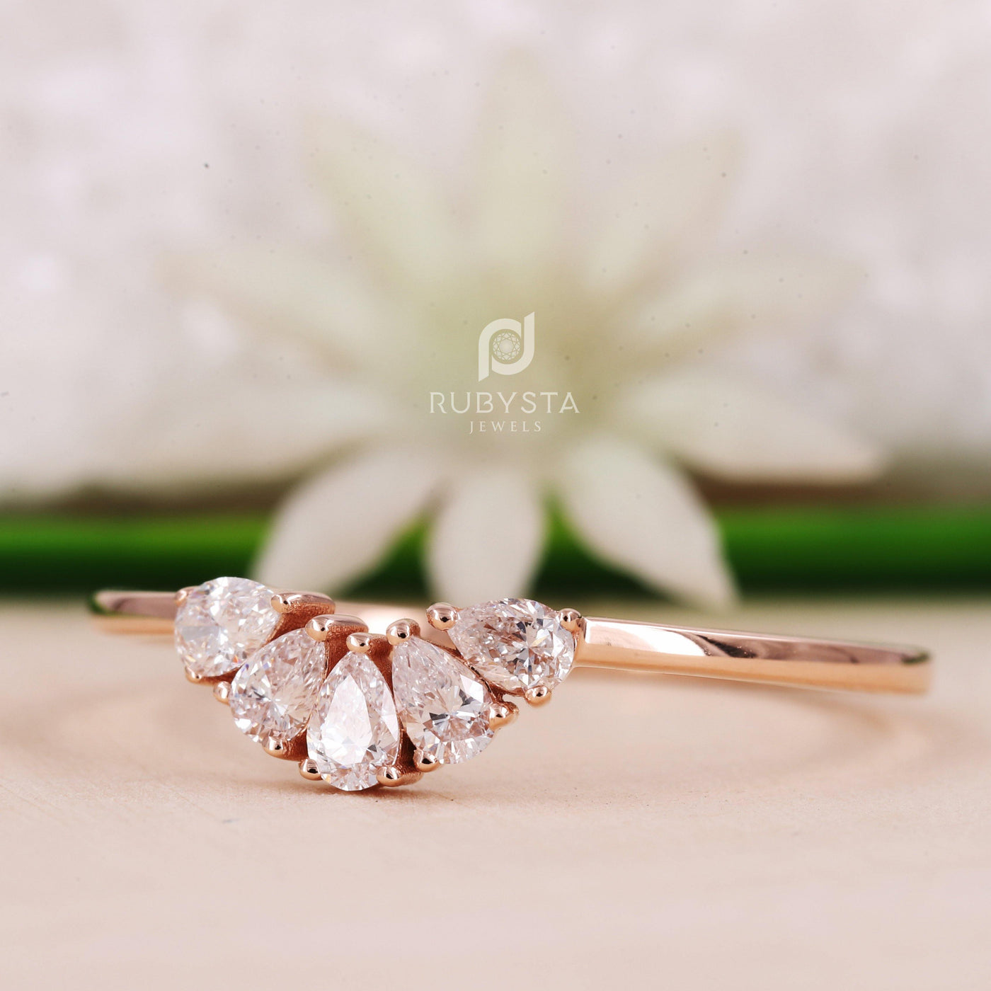 Minimalist Five Stone Diamond Ring | Pear Shape Diamond Ring - Rubysta