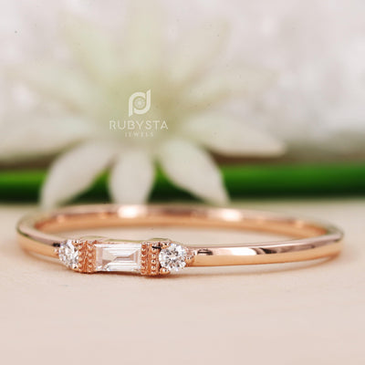 Diamond baguette ring | Diamond stacking ring | Gold stacking ring - Rubysta