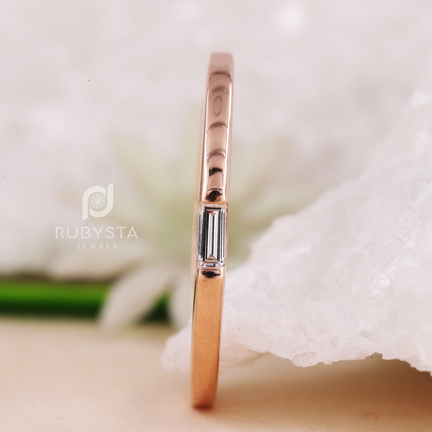 One Stone Natural | Baguette Diamond Wedding Ring | Dainty Engagement Ring - Rubysta