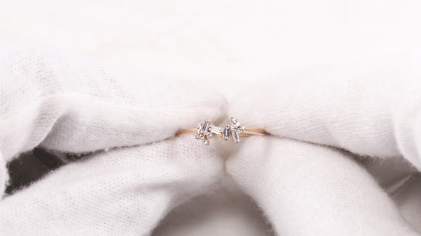 Baguette Round Diamond Cluster Ring | Statement Women Bridal Wedding Ring