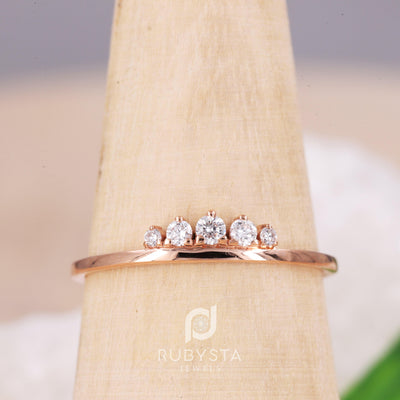 Minimalist Five Stone Diamond Ring | Round Shape Diamond Ring - Rubysta