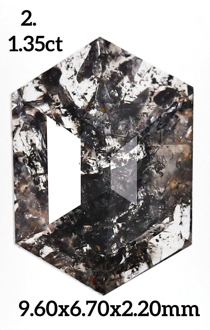 salt and pepper Hexagon diamond ring