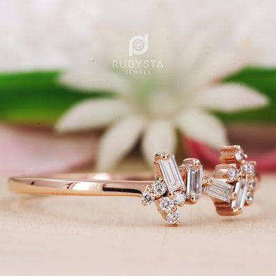 Baguette Round Diamond Cluster Ring | Statement Women Bridal Wedding Ring - Rubysta