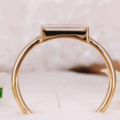 Baguette Ring | Baguette Diamond Engagement Ring | Thin Dainty Single Diamond Ring - Rubysta