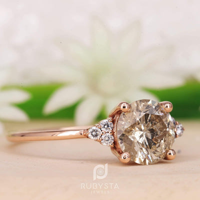 Round Diamond Ring | Engagement Ring | Salt and Pepper Diamond Ring - Rubysta