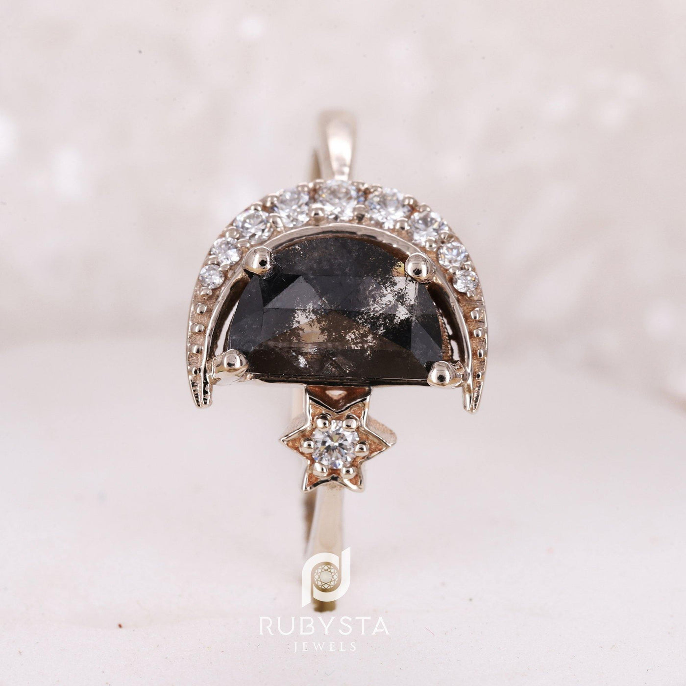 Gold Half Moon Diamond Ring | Engagement and Wedding Ring - Rubysta