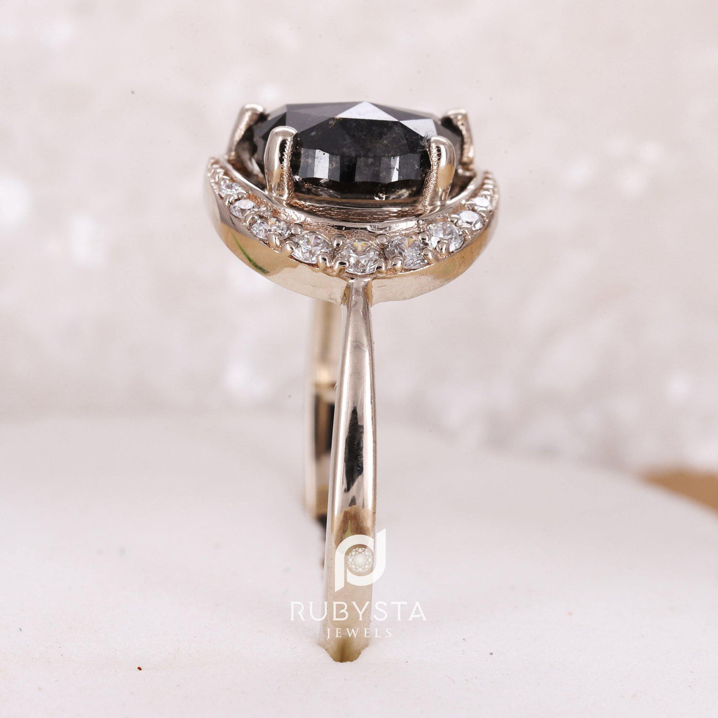 Gold Half Moon Diamond Ring | Engagement and Wedding Ring - Rubysta