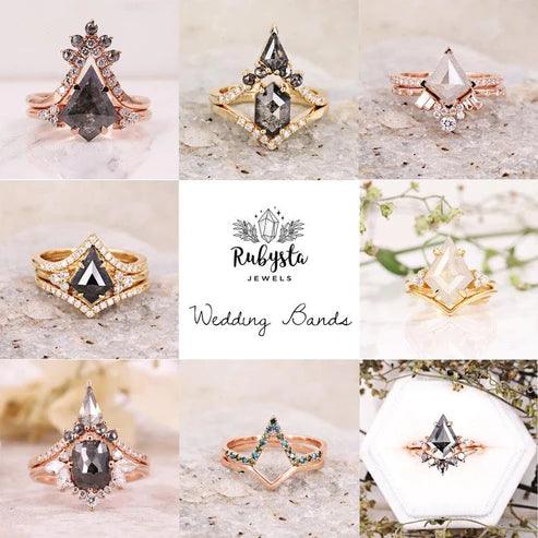 Salt and Pepper Diamond Ring | Engagement Ring | Kite Diamond Ring | Proposal Ring - Rubysta