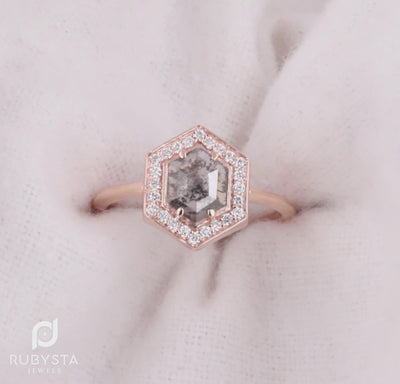 Salt and Pepper diamond Ring | Hexagon Diamond Ring | Engagement Ring