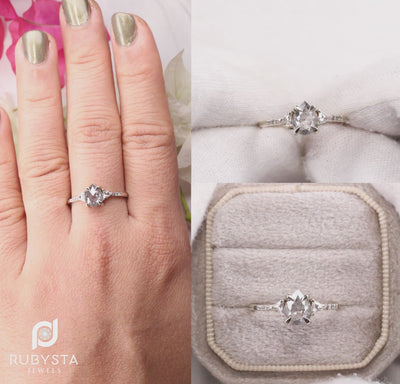 Triangle Diamond Ring | Salt and pepper Ring | Pear Diamond Ring