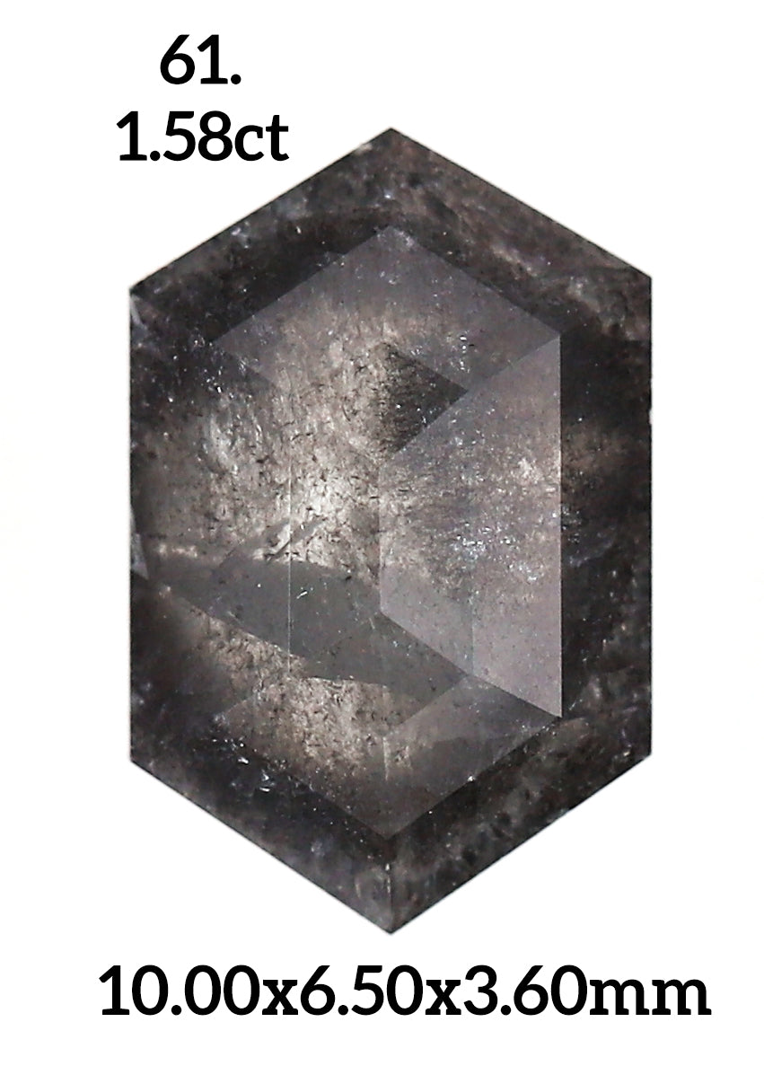 Salt and pepper hexagon diamond ring