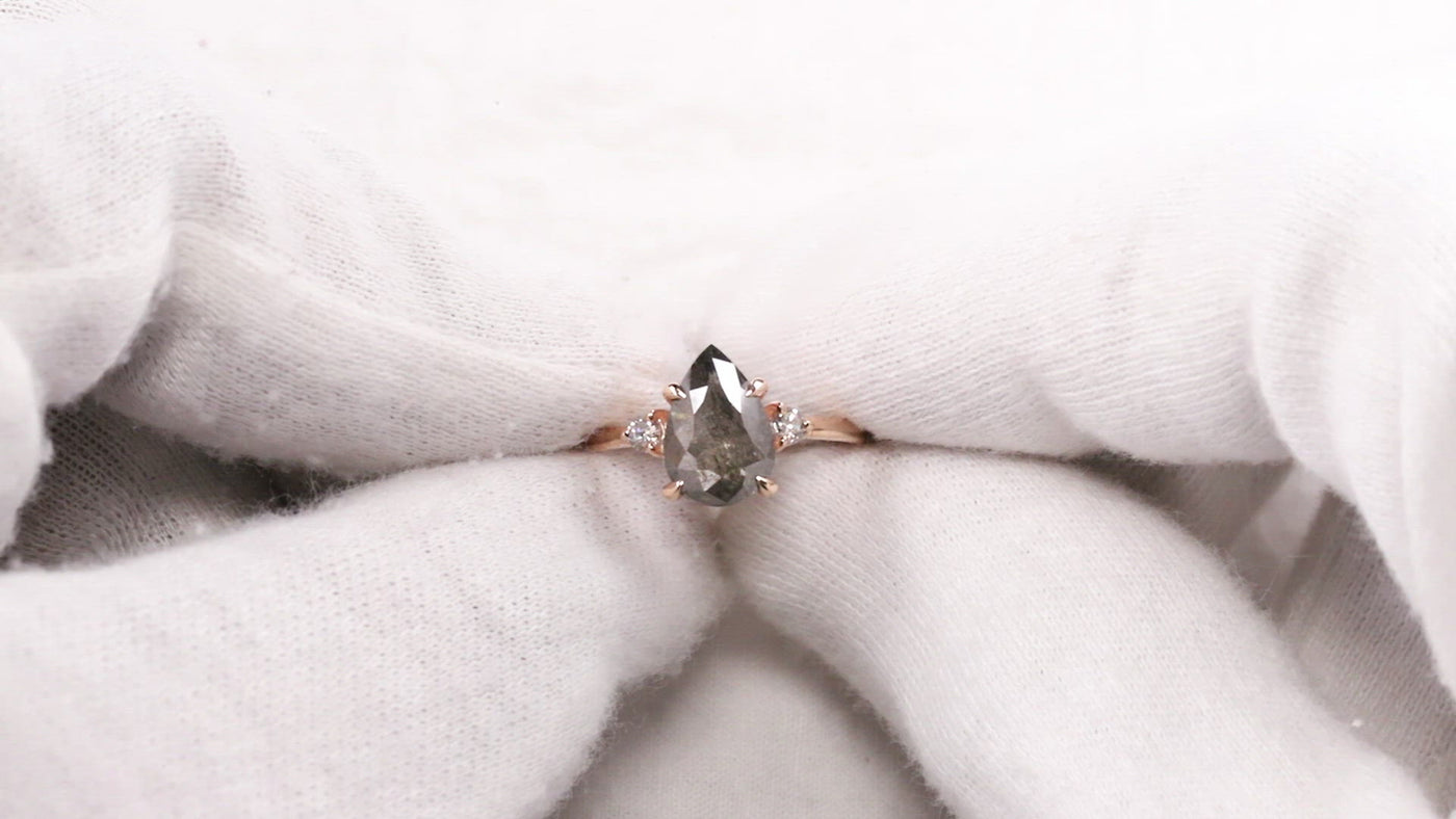 Salt and Pepper Pear Diamond Engagement Ring | Women Rose Gold ring | Art deco Wedding