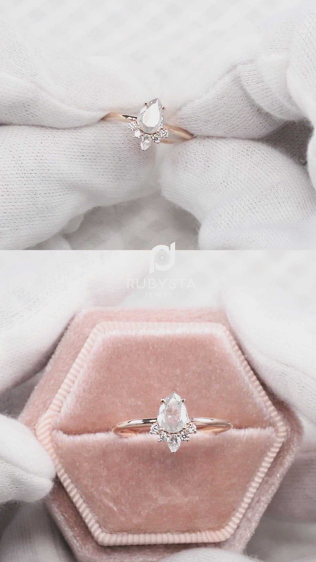 Salt and pepper diamond ring | Pear diamond ring | 14K Solid Rose gold Ring