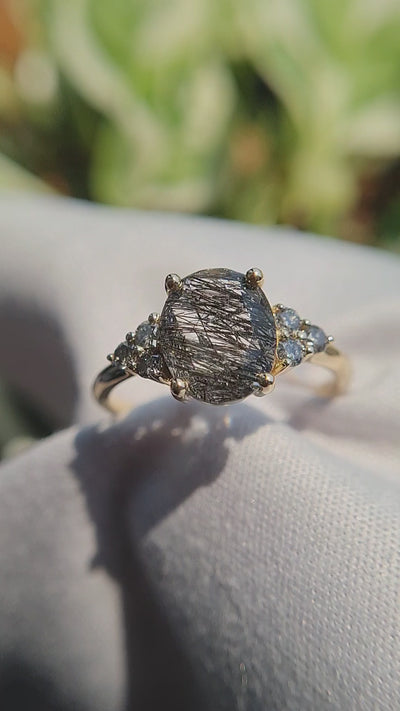 Oval Black Rutilated Quartz Ring | Oval Engagement Ring