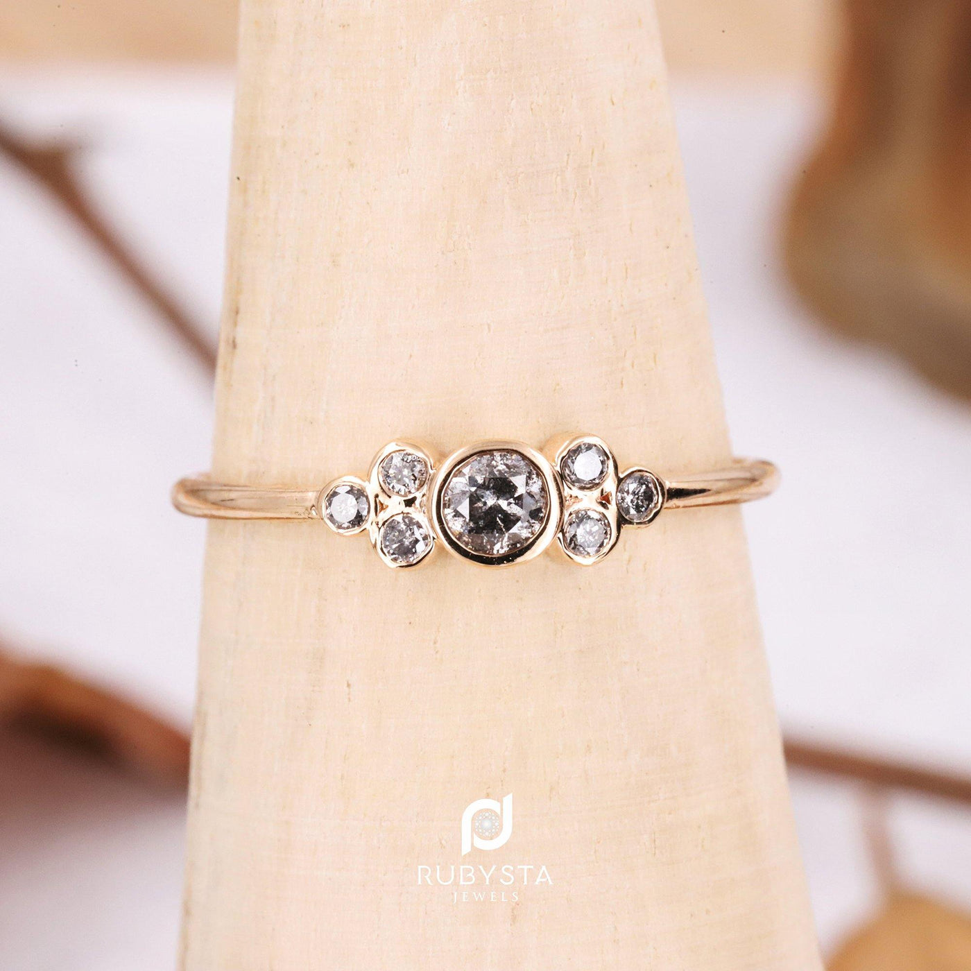 Salt and Pepper Diamond Ring | Engagement Ring | Round Diamond Ring - Rubysta