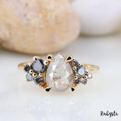 Pear Diamond Ring | Salt and pepper Ring| Pear Salt and pepper Ring - Rubysta
