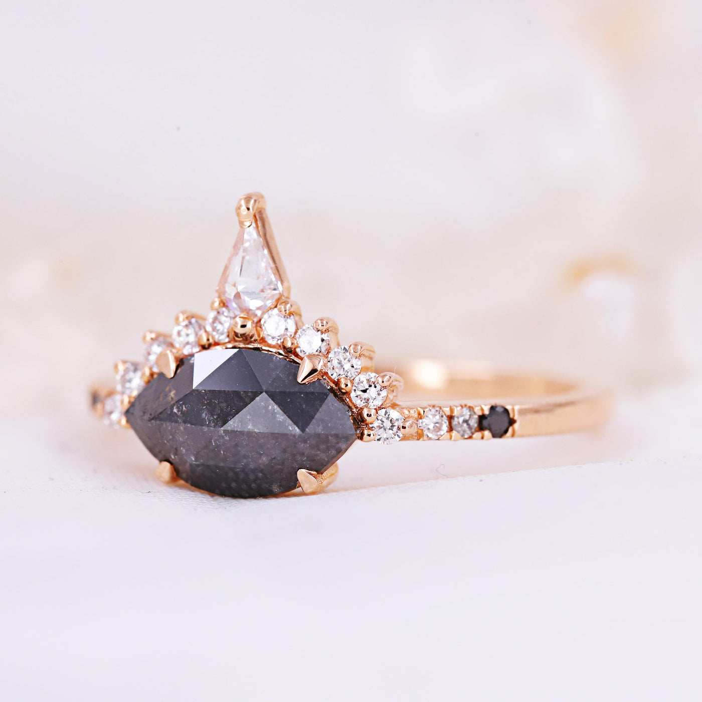 Salt and Pepper Diamond Ring | Engagement Ring| Marquise Diamond Ring - Rubysta