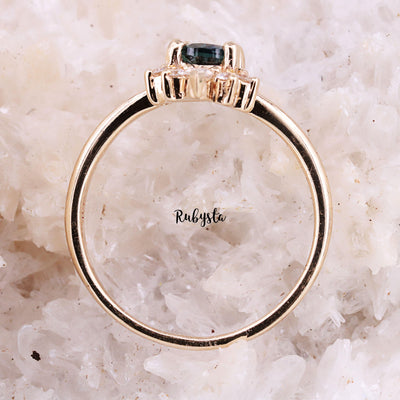 Teal Sapphire Pear Shape Ring | Teal Sapphire Engagement Ring | Teal Blue Sapphire Ring - Rubysta