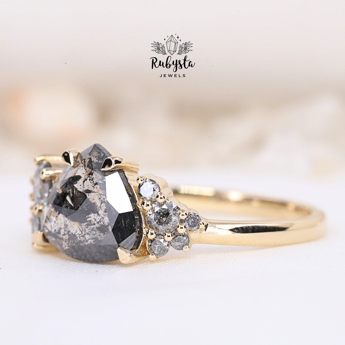 salt and pepper pear diamond ring - Rubysta