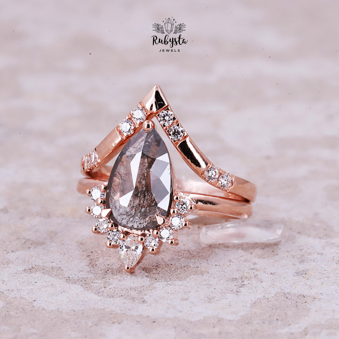 salt and pepper pear diamond ring - Rubysta