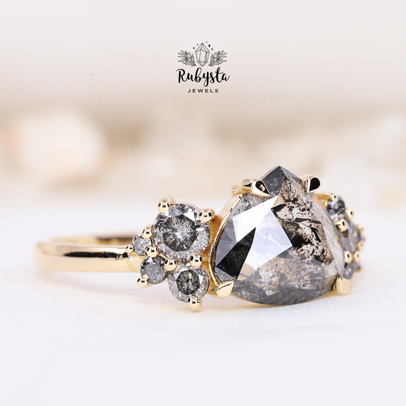 salt and pepper pear diamond ring - Rubysta