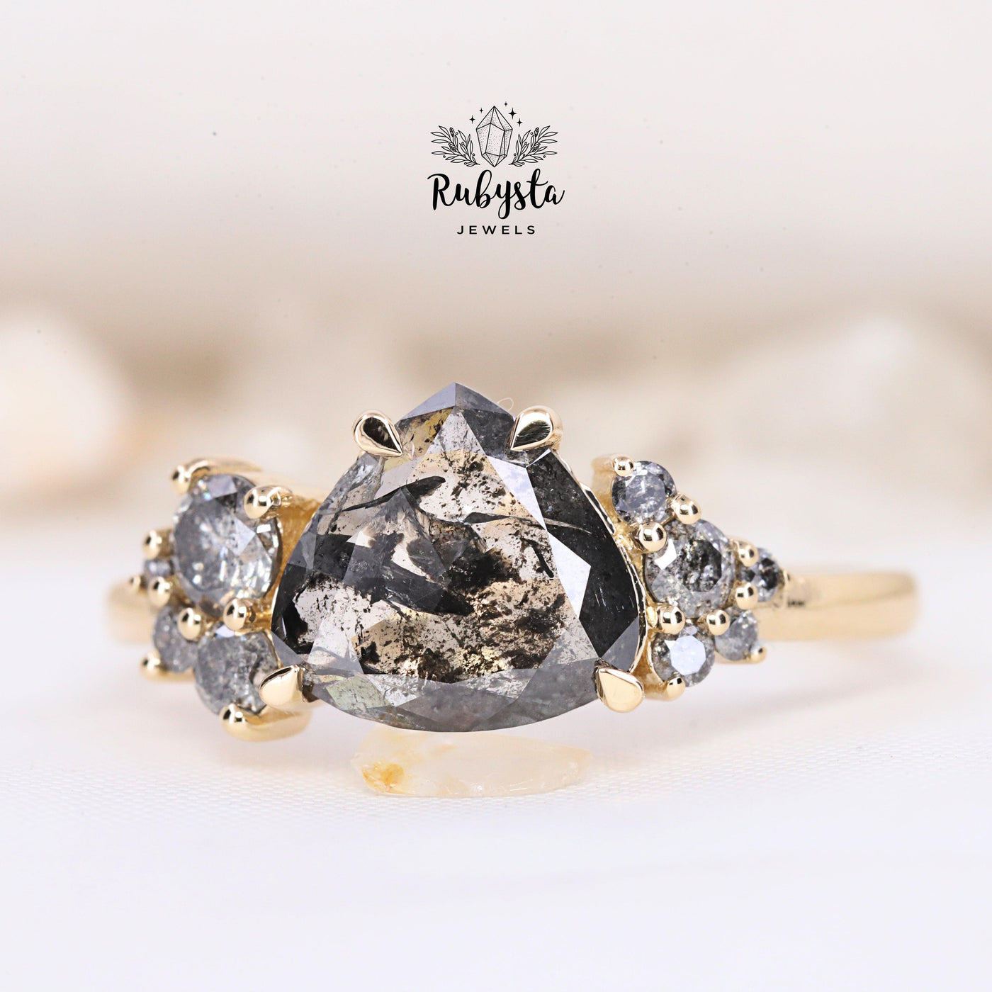 salt and pepper pear diamond ring - Rubysta