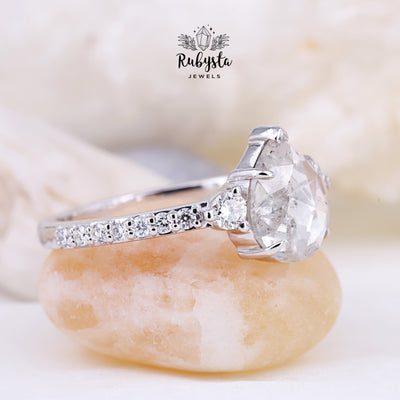Salt and Pepper Diamond Ring | Rose Cut Pear Diamond Ring | Unique Engagement Ring