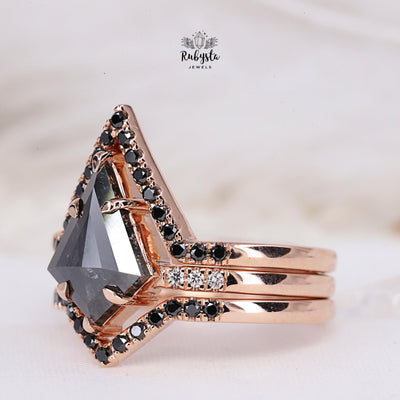 salt and pepper kite diamond ring with matching band - Rubysta