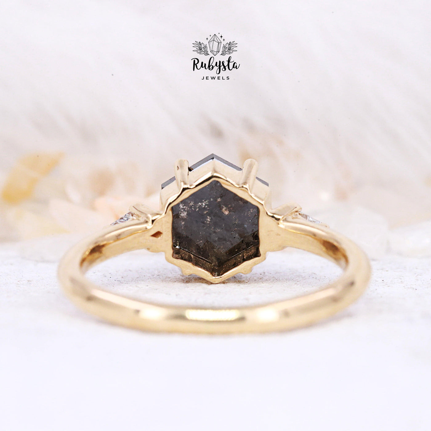 salt and pepper Hexagon diamond ring - Rubysta