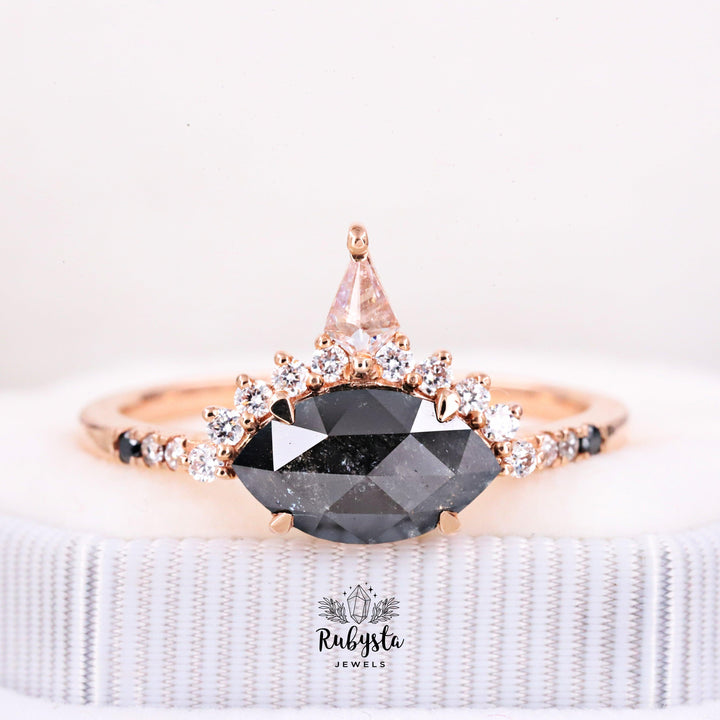 Salt and Pepper Diamond Ring | Engagement Ring | Marquise Diamond Ring - Rubysta