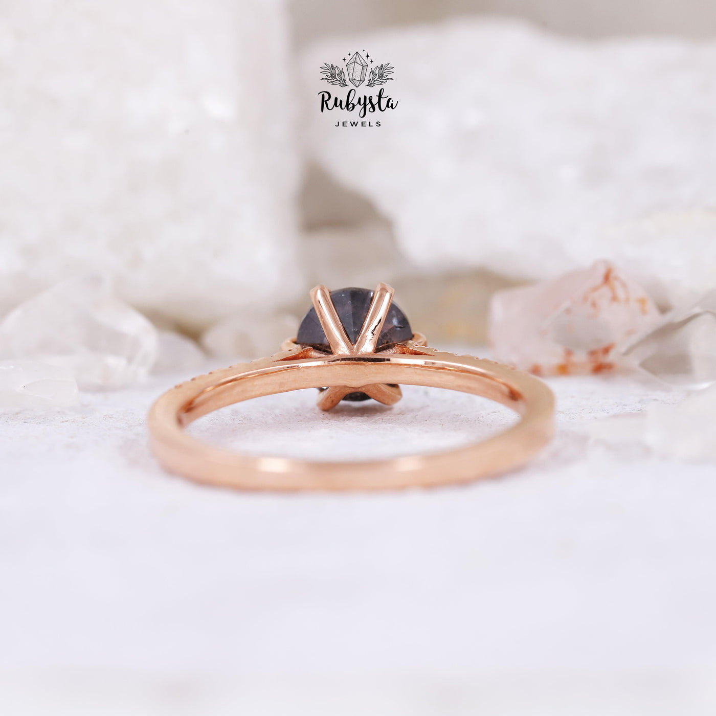 Round Black Diamond Ring | Rose Cut Diamond Engagement Ring - Rubysta