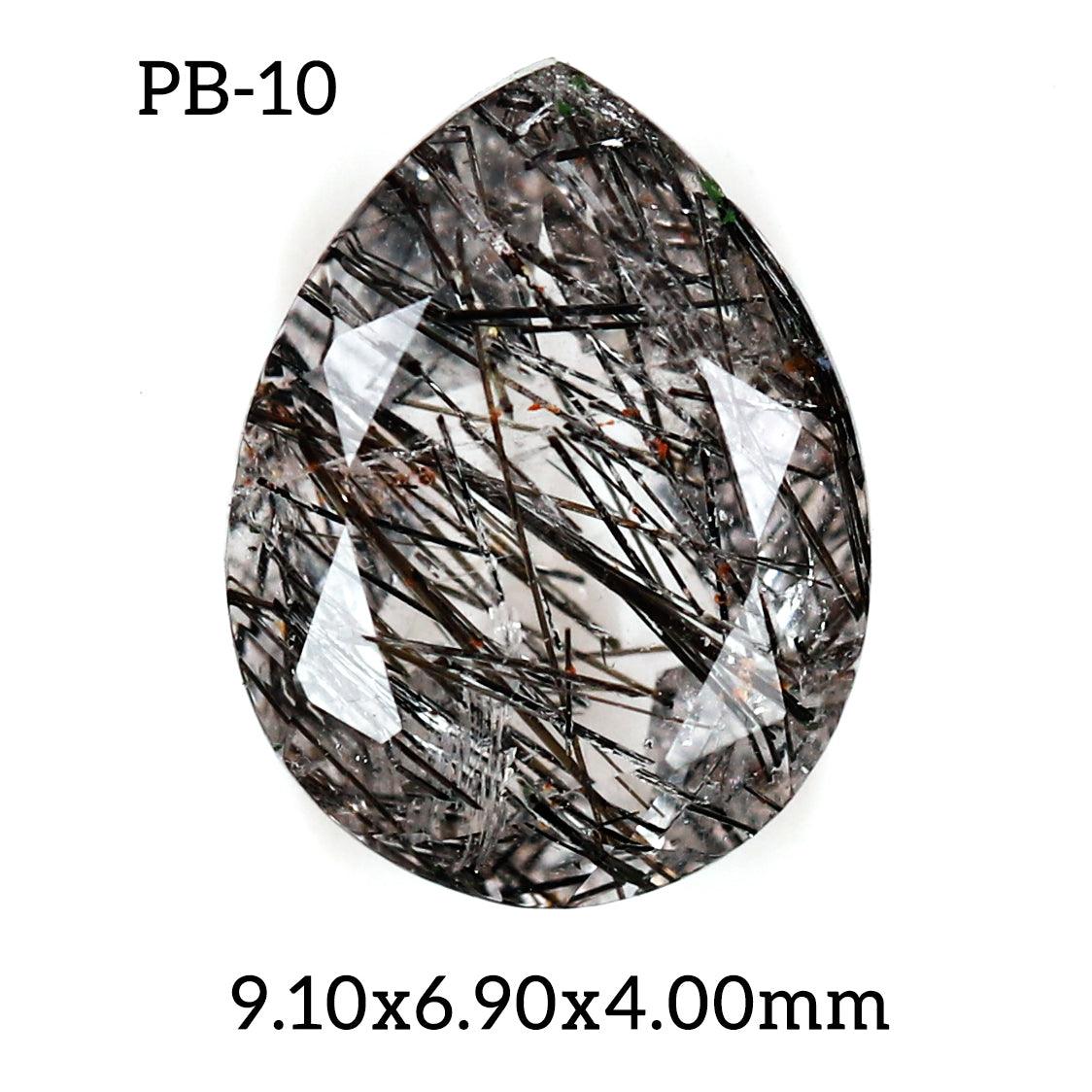 PB - 10 Black Rutilated Quartz Pear Gemstone