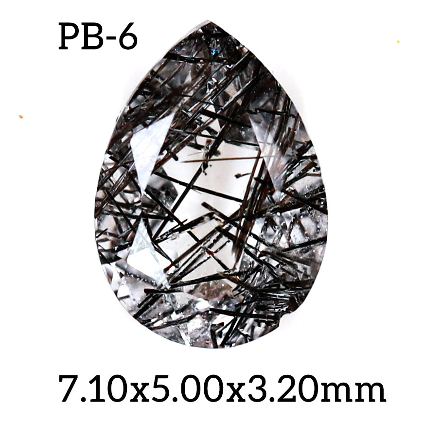 PB - 6 Black Rutilated Quartz Pear Gemstone