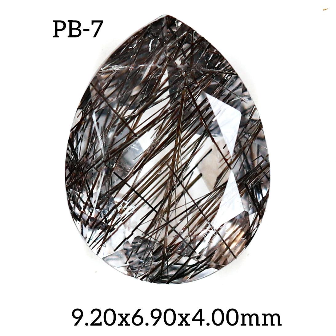 PB - 7 Black Rutilated Quartz Pear Gemstone