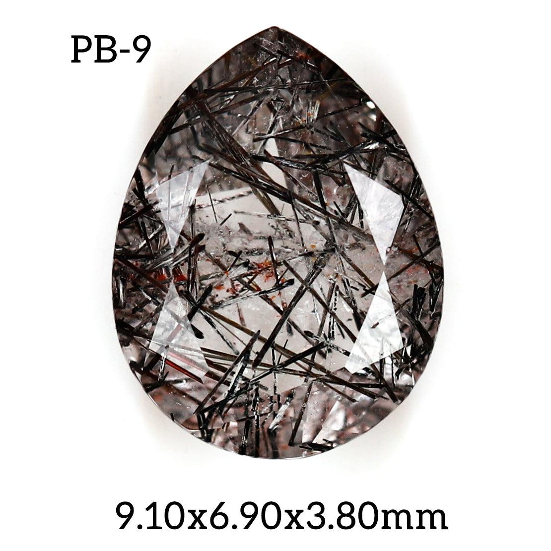 PB - 9 Black Rutilated Quartz Pear Gemstone