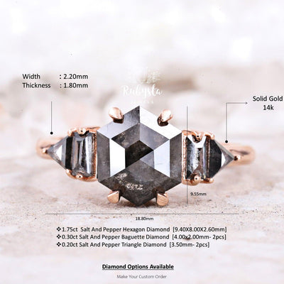 Salt and pepper diamond ring | Hexagon Salt and Pepper Diamond Engagement Ring - Rubysta