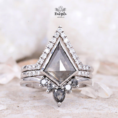 Salt And Pepper Kite Diamond Engagement Ring - Rubysta