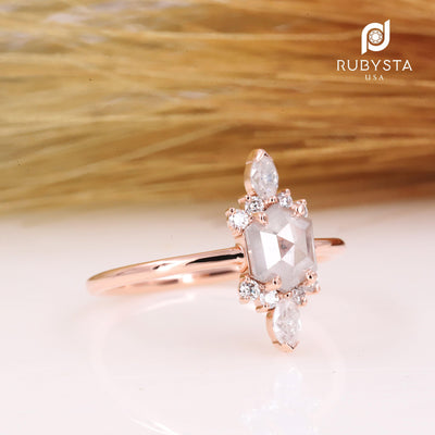 Salt and Pepper diamond Ring | Engagement Ring | Hexagon Diamond Ring - Rubysta
