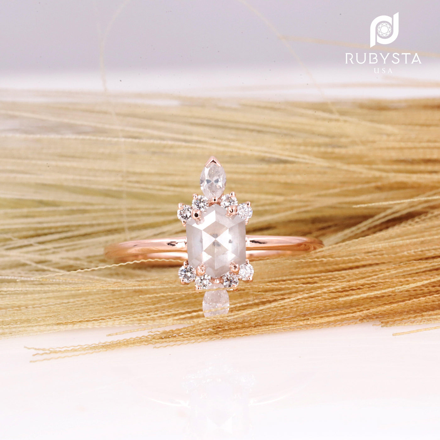 Salt and Pepper diamond Ring | Engagement Ring | Hexagon Diamond Ring - Rubysta