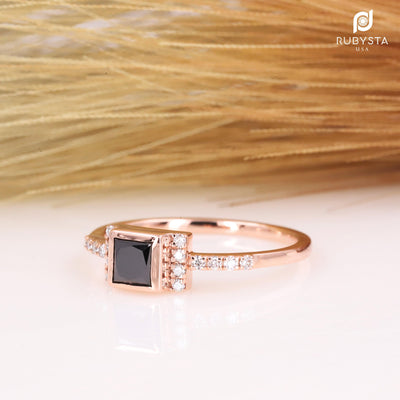 Black diamond Ring | Black Princess Ring | Square Diamond Ring - Rubysta