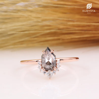 Salt and Pepper diamond Ring| Salt and pepper Ring| Geometry Diamond Ring| salt and pepper engagement ring| kite ring| 14k Solid Gold Ring - Rubysta